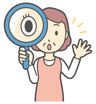  エプロンおばちゃん-168-バスト 虫眼鏡,おばちゃん,エプロン,お母さん,ママ,中年,おばさん,主婦,人物,かわいいのイラスト素材