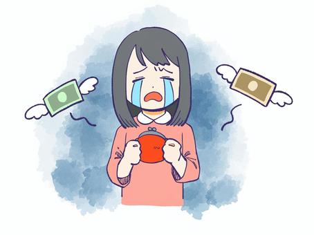 金欠 金欠,女性,お金,悲しむ,泣く,財布のイラスト素材