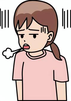 落ち込む女の子　 落ち込む,がっかり,ため息,女の子,子供,小学生,表情,シャツ,線画のイラスト素材