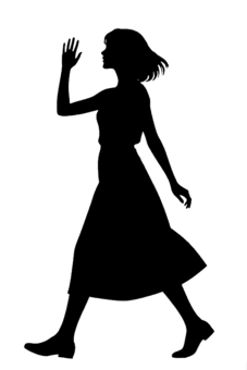 手を挙げて歩く女性 手,挙げる,振る,挨拶,横断,ワンピース,女性,愛想,拒否,勧誘のイラスト素材