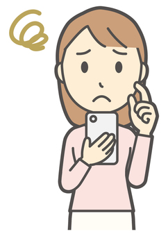  ロングヘア女性-007-バスト スマホ,困る,女性,女の子,人物,かわいい,悩む,考える,心配,不安のイラスト素材