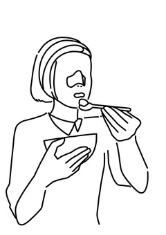 フェイスバンドつけて食事女性　線画 フェイスバンド,固定,女性,食事,線画のイラスト素材