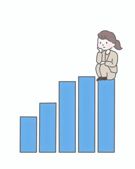 伸び悩むグラフに座って考える女性 伸び悩むグラフに座って考える女性 ビジネス,女性,停滞,悩む,考える,課題,問題,スランプ,落ち込む,困るのイラスト素材