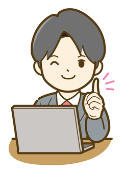 パソコン操作中にポーズをとる男性_25 パソコン操作中にポーズをとる男性_25 ビジネス,人物,男性,人,ビジネスマン,会社員,スーツ,パソコン,ノートパソコン,リモートのイラスト素材