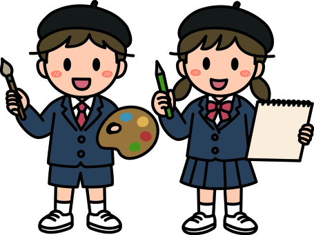 黒のベレー帽の美術の子供たちです。 黒,ベレー帽,美術,シンプル,画家,描く,お絵描き,教育,アート,絵画のイラスト素材