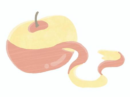 皮を剥いているリンゴ りんご,皮,むく,皮むき,赤色,果物,手描き,かわいいのイラスト素材