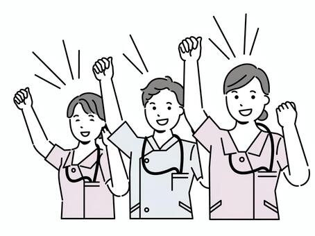 ガッツポーズをする看護師さんセット