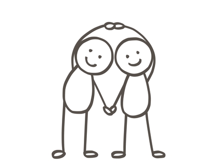 棒人間　手を繋いで輪になる2人 棒人間,人,2人,友達,カップル,夫婦,兄弟,姉妹,家族,仲良しのイラスト素材