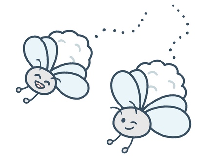 仲良く飛ぶ雪虫2匹 雪虫,手描き,ゆるい,かわいい,2匹,飛ぶ,笑顔,仲良し,楽しい,風物詩のイラスト素材