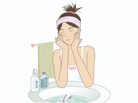 woman doing face care, woman doing face care, washing face, face care, skin care,