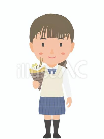 クレープを食べる女子高生