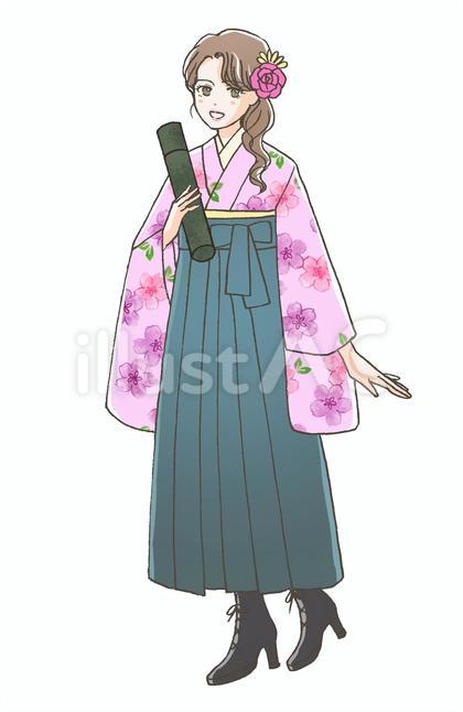 卒業証書を持った袴姿の女の子(紫)