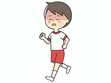 体調不良の歩く体操服の男の子 走る,歩く,運動,しんどい,熱中症,暑い,めまい,体調不良,マラソン,持久走のイラスト素材