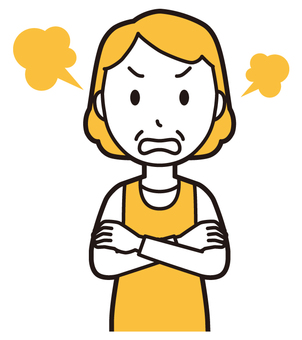  エプロンおばちゃん(黄)-184-バスト 正面,怒る,おばちゃん,エプロン,お母さん,ママ,中年,おばさん,主婦,人物のイラスト素材