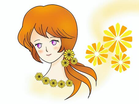 女性　黄色い花 女性,花,黄色い花,女子,かわいい,人物画のイラスト素材