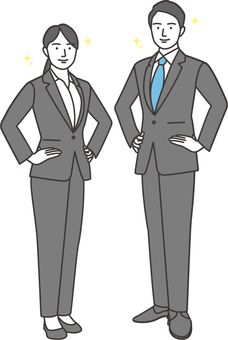 A man and a woman in business suits standing with their hands on their hips, , JPG, PNG and EPS