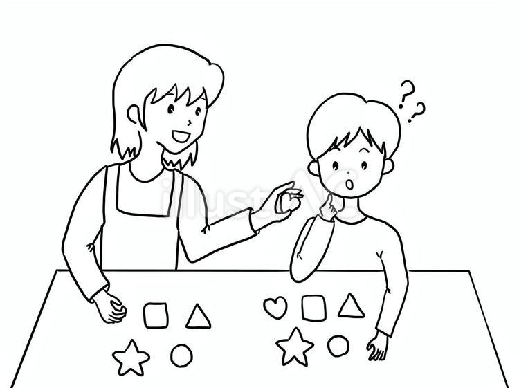 ABA療育マッチングをする　線画 aba,療育,発達障害のイラスト素材