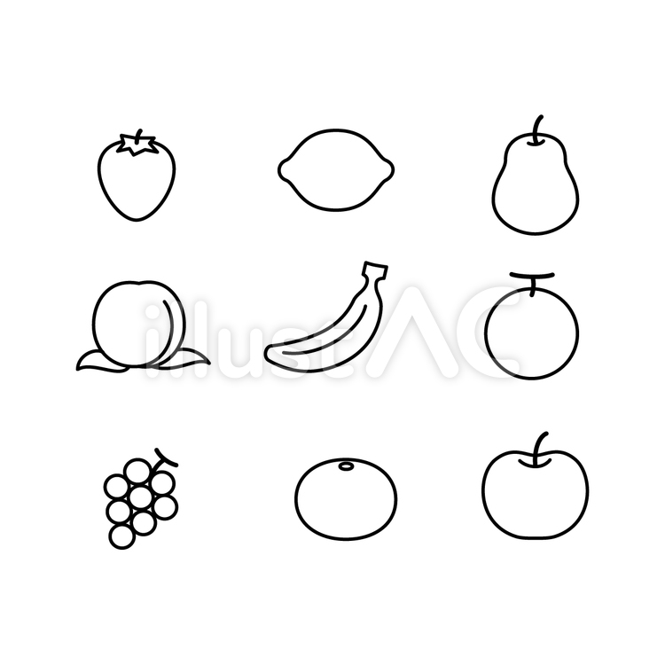 くだもの線画 果物,線画,桃のイラスト素材