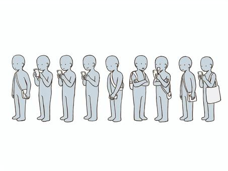 行列に並ぶドローイング デッサン,人形,ラフ,ポーズ,行列,並ぶ,ドローイング,下書き,順番待ち,複数人のイラスト素材