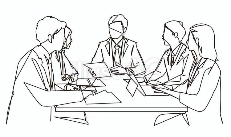 ミーティングをするビジネスシーンの線画 ビジネス,会議,線画のイラスト素材