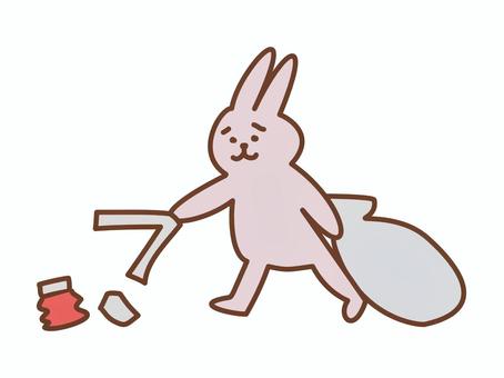 ゴミ拾いをするウサギのキャラクター うさぎ,ゴミ拾い,ゴミ,火バサミ,ゴミ箱,くずかご,地域清掃,一生懸命,動物,キャラクターのイラスト素材