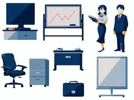 【セット】ビジネスシーン〜ネイビー〜 【セット】ビジネスシーン〜ネイビー〜 ビジネス,セット,手描き,手書き,透過,仕事,会社,オフィス,サラリーマン,olのイラスト素材