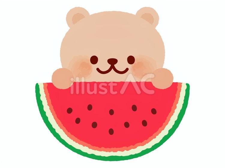 すいかから顔を出すかわいいくまのイラスト スイカ,くま,夏のイラスト素材