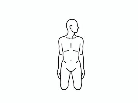 首だけ横を向いて膝立ちする人 膝立ち,頚回旋,正面,エクササイズ,線画,白黒のイラスト素材