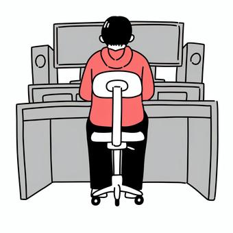 パソコンで作業する人 デスクトップ,パソコン,男性,作業,編集,デスクワークのイラスト素材