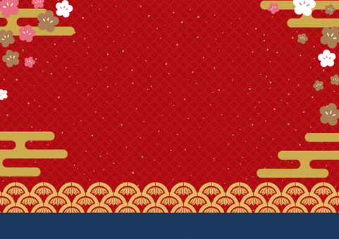 新春チラシ背景-13 背景,和柄,フレーム,青海波,竹,雲,霞,金粉,霞文様,梅のイラスト素材