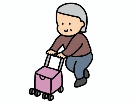 シルバーカーでお散歩 お年寄り,老人,手描き,シルバーカー,散歩,福祉,お婆ちゃんのイラスト素材