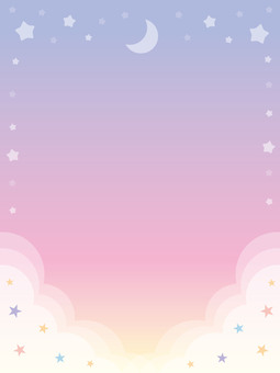 ゆめかわいい背景2/たて メルヘン,ゆめかわ,空,ゆめかわいい,ファンタジック,幻想的,星,月,三日月,雲のイラスト素材