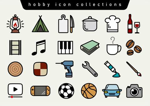 ホビーアイコンセット（カラー） 趣味,ホビー,アイコン,セット,カラー,かわいい,アウトドア,キャンプ,ランタン,ランプのイラスト素材