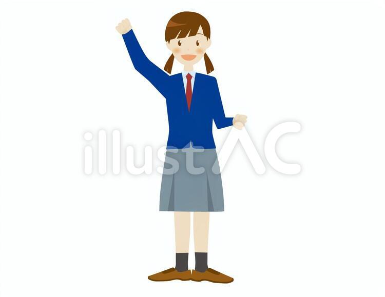 ブレザー制服の女の子　拳を上げる 女子学生,ブレザー,学生のイラスト素材
