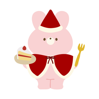 クリスマスの衣装を着たうさぎさん うさぎ,動物,かわいい,クリスマス,衣装,帽子,クリスマスケーキ,ケーキ,いちご,クリームのイラスト素材