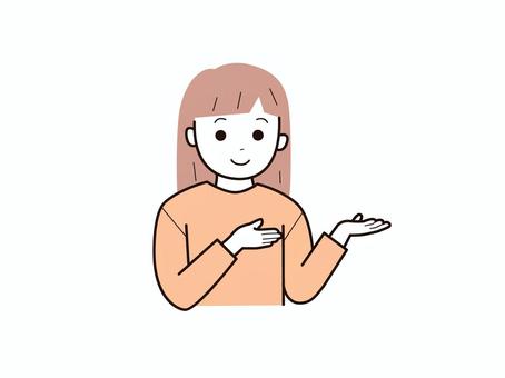 両手でどうぞとする女子2／カラー 上半身,長袖,両手,どうぞ,お勧め,子供,女の子,女児,小学生,幼児のイラスト素材