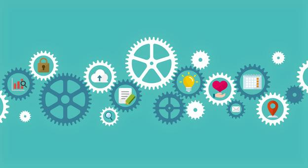 ギア・歯車とアイコン バナーイラスト 背景,ギア,ビジネス,it,歯車,テクノロジー,バックグラウンド,背景素材,テキストスペース,コピースペースのイラスト素材