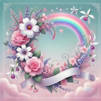 Rainbow and flower frame, frame, rainbow, flower, JPG