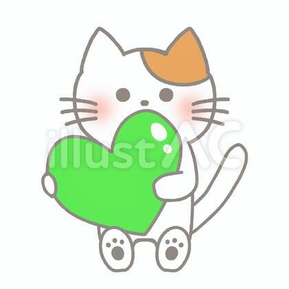 ハートを抱えた猫(グリーン)