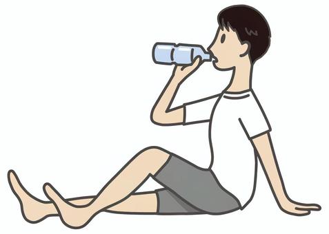 ペットボトルの水を飲む男性 ペットボトル,飲む,水分補給,座る,男性,人物,休息,休憩,給水,クールダウンのイラスト素材