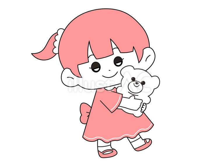 ぬいぐるみをもった女の子 女の子,ぬいぐるみ,ピンクのイラスト素材