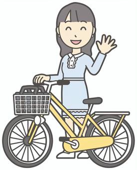  ワンピースお嬢様-221-全身 自転車,笑顔,お嬢様,女性,女の子,オシャレ,人物,かわいい,微笑む,にっこりのイラスト素材