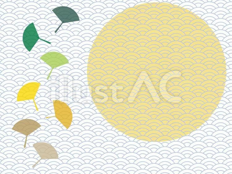 満月とイチョウと青海波 和柄,和風,伝統模様のイラスト素材