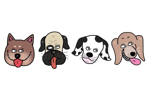 手書き犬のイラスト 手書きイラスト,犬,柴犬,パグ,ダルメシアン,ダックスフンド,ぶさかわいい,ポップのイラスト素材