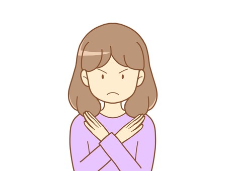 否定する女性 否定,no,いいえ,違う,やめて,ダメ,悪い,ノー,バツ,拒否のイラスト素材
