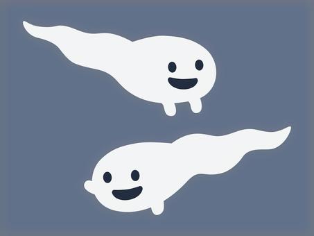 おばけ_にょろんとした2体 おばけ,ハロウィン,素材,かわいい,パーツ,アイコン,イラスト,デザイン,ベクターのイラスト素材