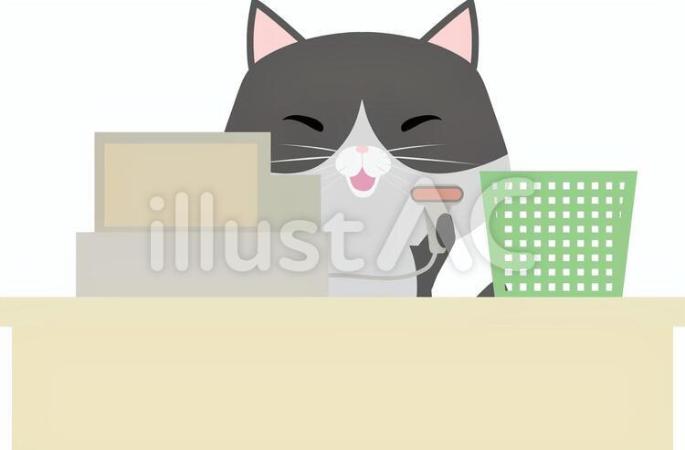 レジ_はちわれ レジ,猫,店員のイラスト素材