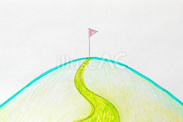 丘の上の赤い旗 丘,旗,道のイラスト素材
