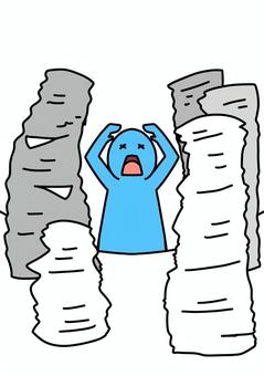 書類の山に囲まれて悩む人　カラー 書類,大量,ショック,パニック,ストレス,カラーのイラスト素材