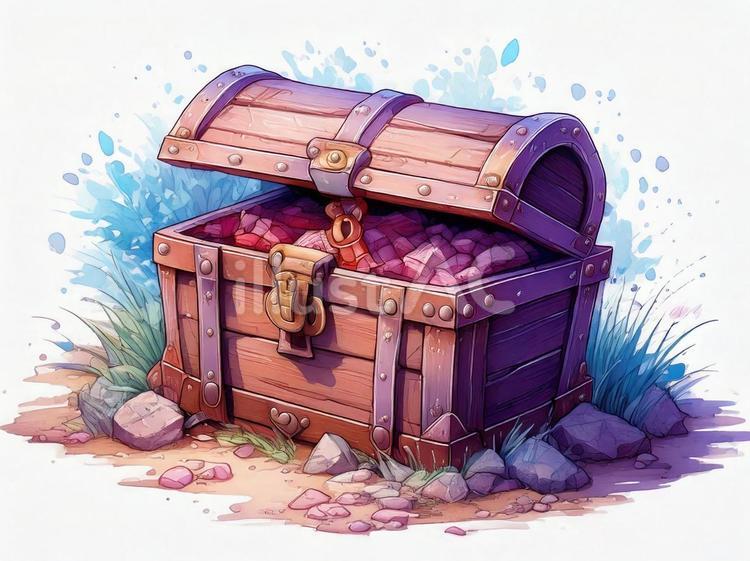地面に置かれたゲーム風の宝箱 宝箱,お宝,ゲームのイラスト素材